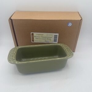 Longaberger Pottery  Woven Traditions  SMALL‎ LOAF DISH  Sage  NIB